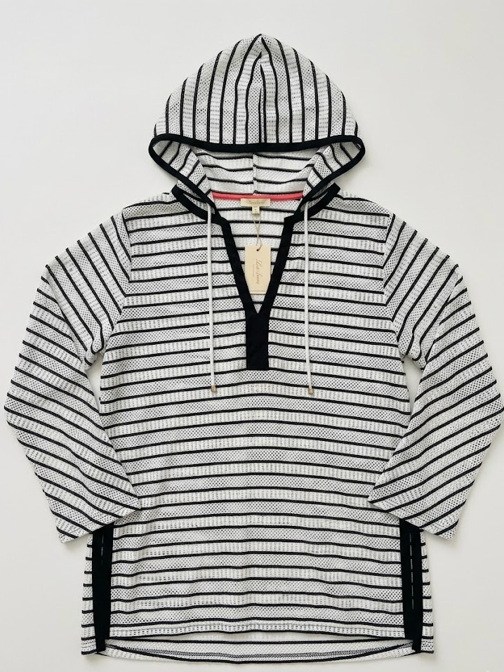 Chic & Breezy Beach Cover-Up Striped Hooded Swim Nwt Tunic - Size 1x
